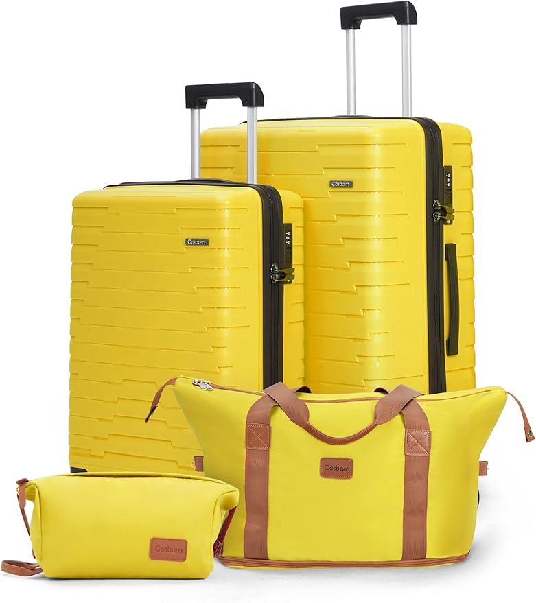 Cosbarn 4-piece luggage sets, suitcases with wheels, PP hard-shell luggage, upgraded shock-absorbing universal wheels and built-in lock, carry-on luggage set.