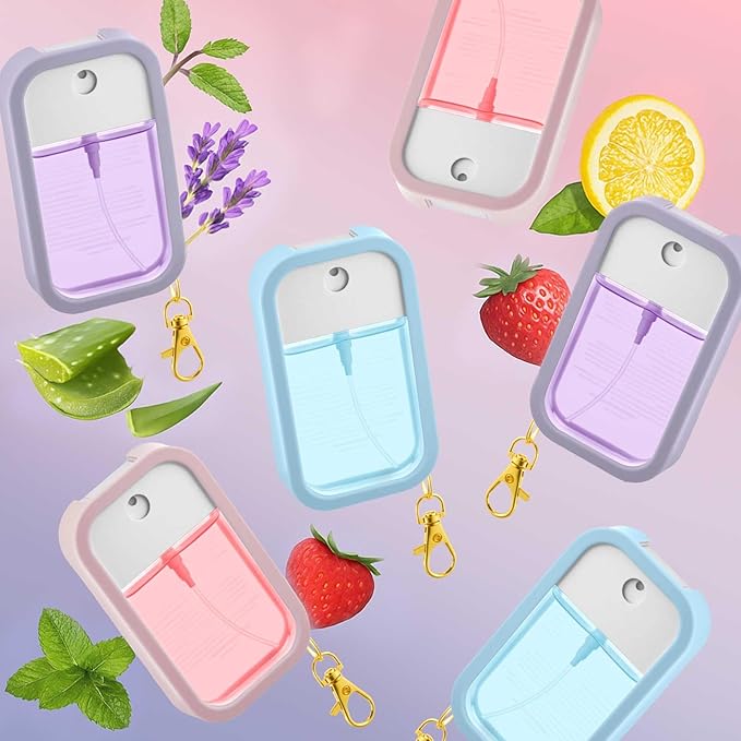 Honeydak Silicone Case Compatible with Touchland Hand Sanitizer Spray Protective Case with Keychain for Power Mist and Glow Mist 1 Fl oz Hand Sanitizer Spray Accessory(3 Pcs,Pink, Blue, Purple)