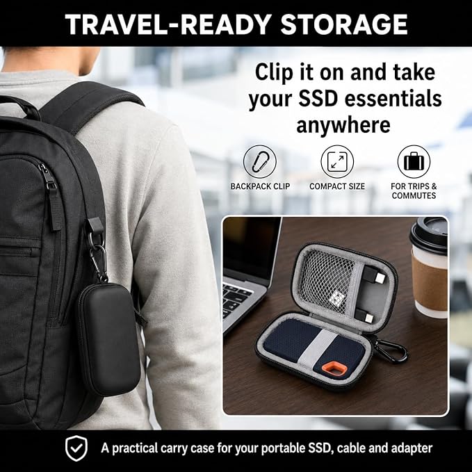 PAIYULE SSD Case for SanDisk Extreme Portable SSD Old & New Model and Extreme PRO, Hard Shell Protective Storage Bag, Fits 1TB 2TB 4TB 8TB External Solid State Drive for Business Travel (Black)