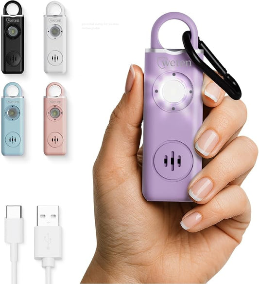 Personal Alarm for Women Safety - 130dB Loud Rechargeable Keychain Siren - LED Light, Carabiner Clip, Low Battery Alert, USB-C Charging TSA Safe Self Defense Alarm by Weten (Lavender)