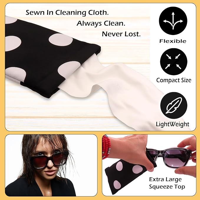 Soft Sunglasses case | Large Glasses Case Holder - Eyeglass Pouch Squeeze Top | Glasses pouch Lightweight Extra Layers
