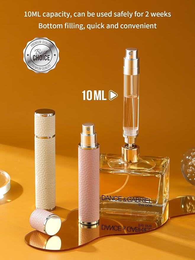 10ML Genuine Leather Atomizer Sprayer for Perfume - Portable Mini Cologne Sprayer for Woman Man - Perfume Travel Refillable Bottle,Travel Essential Fragrance Spray Bottle (Pink)