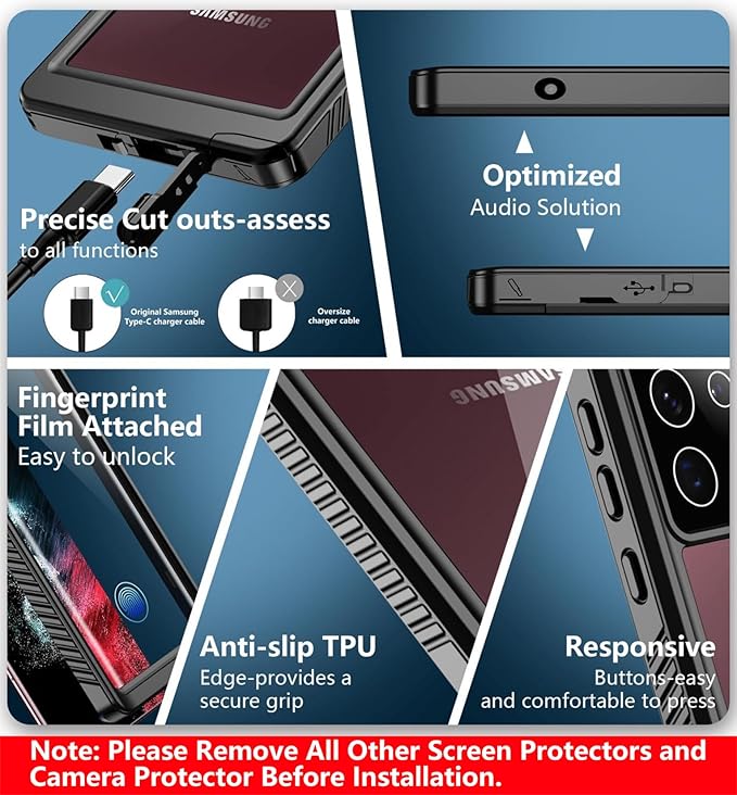 SPIDERCASE Designed for Samsung Galaxy S22 Ultra Case Waterproof, Built-in Screen Protector Full Protection Heavy Duty Shockproof Anti-Scratched Rugged Case, Black