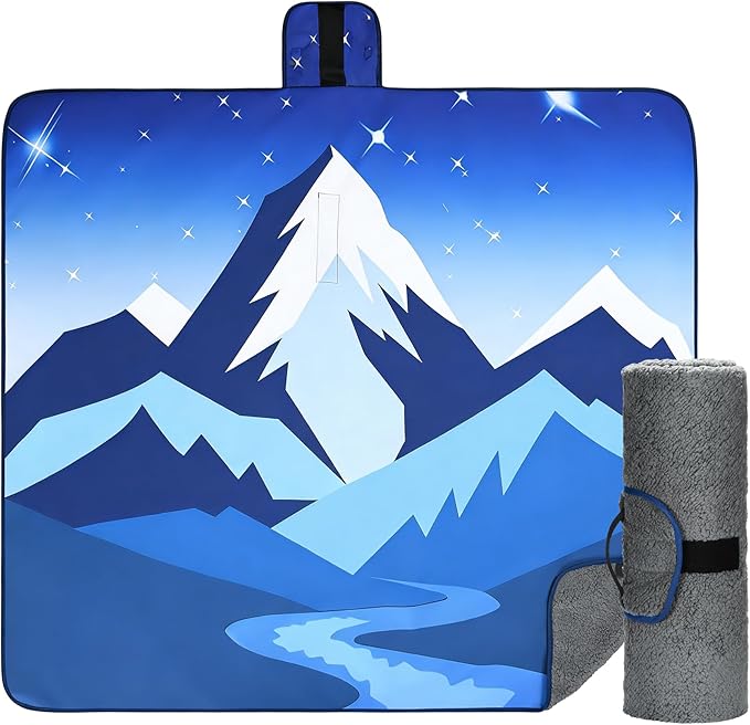 Tirrinia Waterproof Outdoor Blanket with Sherpa Lining, Windproof Triple Layers Warm Comfy Foldable for Camping Stadium, Beach, Picnic, Grass, Concerts, Car, Dog, 51''X 59'' & 59''X 80''