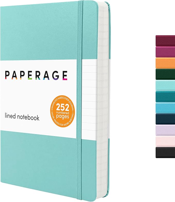 PAPERAGE Lined Journal Notebook, Hardcover Journal for Women & Men, 252 Pages, (5.6 in x 8 in), College Ruled Journaling Notebook for Work, School Supplies & Note Taking, (Mint)