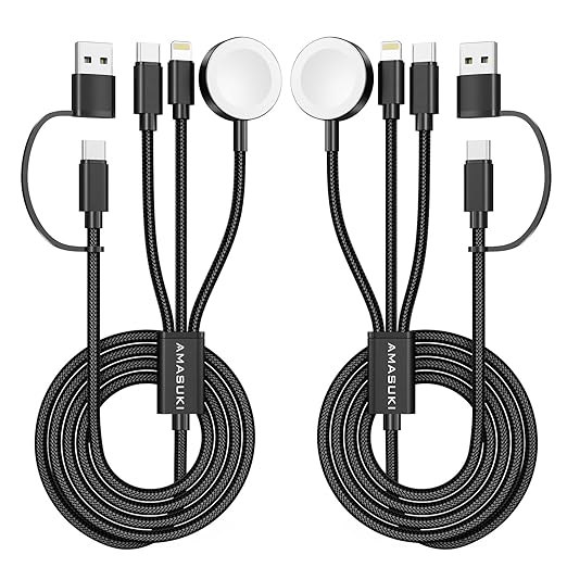 2Pack Travel Essentials,3 in 2 USB C Cable for Apple Watch Charger,iPhone Charger,Multi Charging Cable,Cruise Vacation Camping,Portable for iWatch Series 11-2/Ultra/SE & iPhone 17-12,Car,Black-6FT