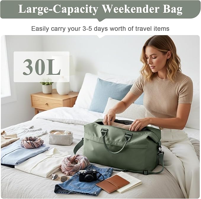 Travel Duffel Bag,Carry-On Overnight Weekender Bags for Women,Personal Item Travel Bag with Shoes Compartment,Sports Gym Bag