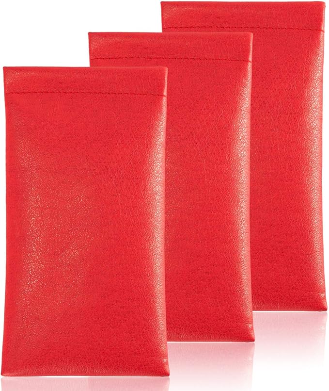 TRIUMPH VISION Squeeze Leather Sunglasses Pouch - 3 Pack Glasses Case Soft Eyeglass Sleeve Pouch Holder