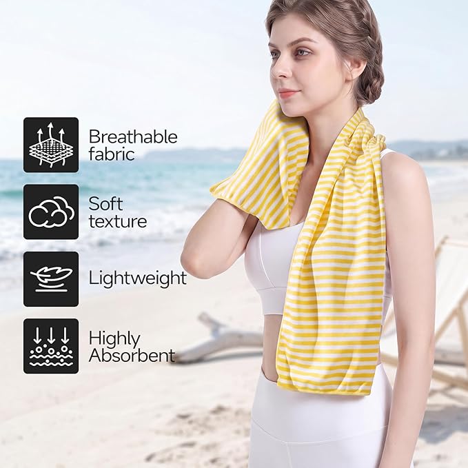 RDEKISS 4 Pack Cooling Towels (40"x12"), Soft Breathable Chilly Towel, Ice Towel, Microfiber Towel for Yoga, Sport, Running, Workout, Gym, Fitness, Workout & More Activities - Yellow
