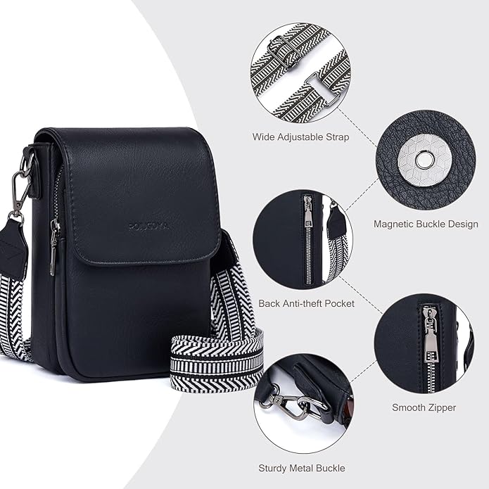 POIUGOYA Crossbody Bags for Women,Small Crossbody Purse with Triple Compartments,Cell Phone Wallet with Card Slots for Travel | Small