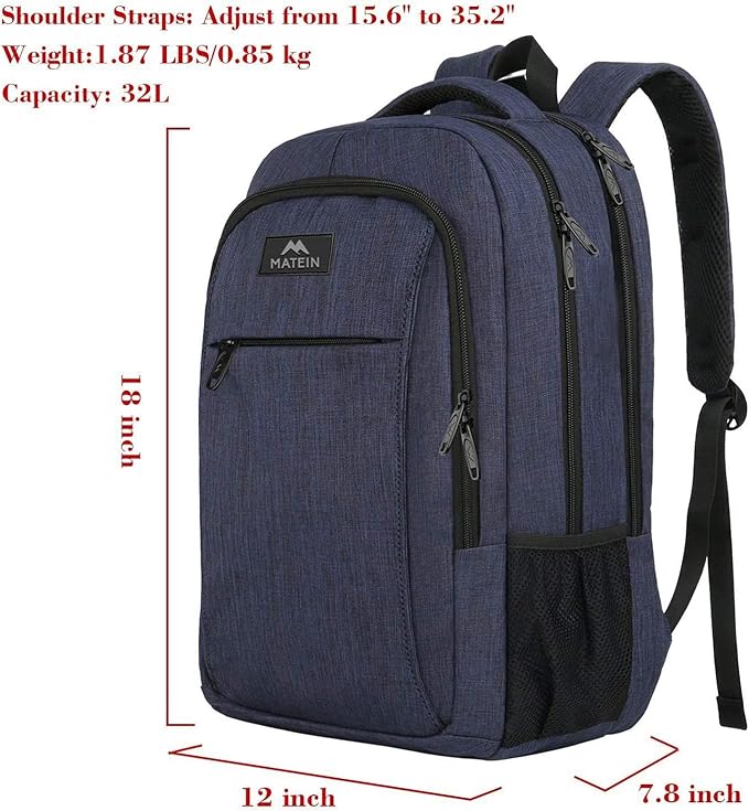 MATEIN Laptop Backpack, Slim Travel Backpack with Laptop Compartment for Men Women, College Student Daypack Teenager Gift Computer Bag Daily Bagpack fits 15.6 Inch Notebook, Blue