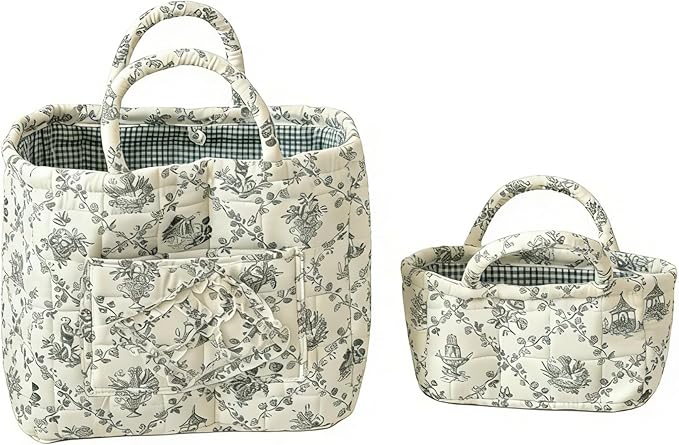 Floral Fabric Storage Basket Car Interior Storage Basket Underwear Sundries Laundry Baskets Supplies Home Organizer Bag (2 set)