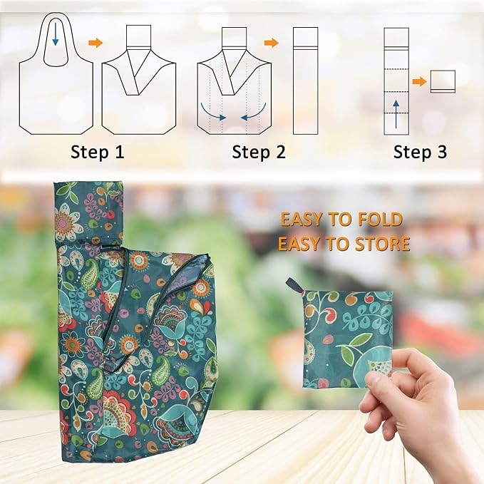 Reusable Grocery Bags, 12 Pack 50Lbs Foldable Fashion Washable Shopping Bags, Large Boho Tote Bags For Groceries, Bulk Market Cloth Storage Bags, Utility Aesthetic Personalized Gifts For Women