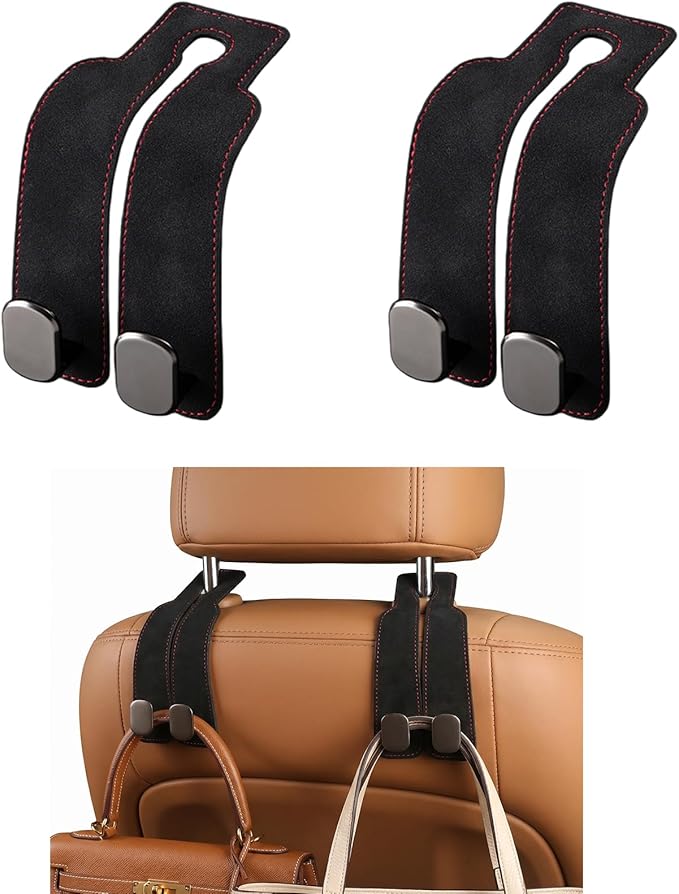 GoldenLife Headrest Hooks for Car, 2 Pack Premium Car Bag Hooks | Secure Heavy-Duty, Elegant & Universal Fit Car Hooks for Purses Handbags Grocery & Backpacks