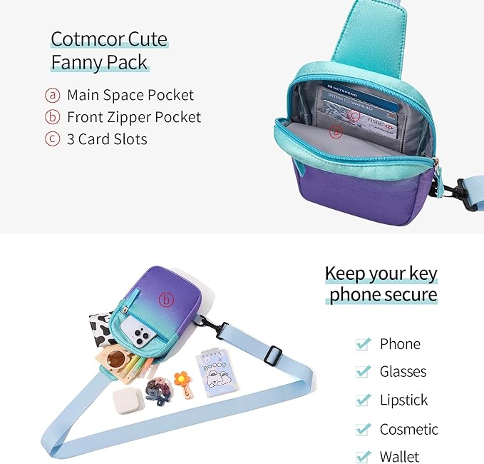 Birthday Gifts for 8 9 10 11 12 Year Old Teens Girls Kids, Fanny Pack Crossbody Bag Sling Belt Bags Purse, Dorm Travel Essentials for Girls Fashion, Preppy Tween Teen Girl Gift Trendy Stuff