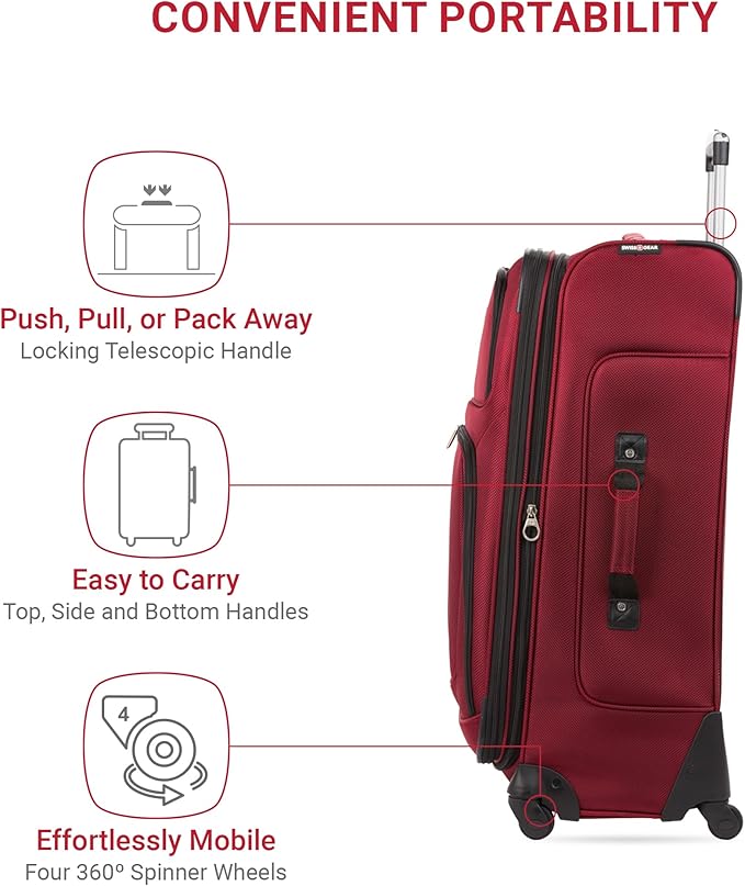 SWISSGEAR Sion Softside Expandable Spinner Luggage Durable Lightweight Travel Suitcase, Burgundy, Checked-Large