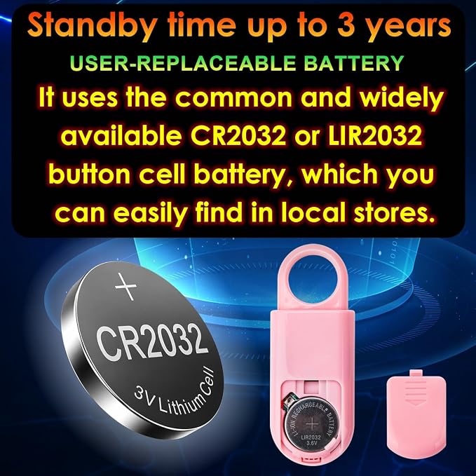 2 Pack Personal Safety Alarm Replaceable Battery | Ultra-Lightweight (0.8 oz) Keychain Siren for Women, Student, Children, Night Runner. SOS Emergency 130db Loud Hiking Alert Bulky-Free. Pink