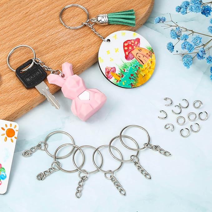 PAXCOO 150Pcs Split Key Chain Rings with Chain and Jump Rings Bulk for Crafts (25 mm)