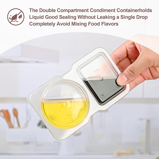 RXRRXR 10PCS Double Compartment Condiment Container With Lids - Reusable Snack Pack Containers for Take-out Sauces