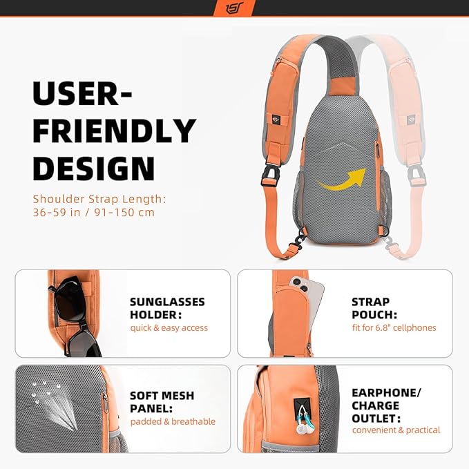 SKYSPER Sling Bag RFID Crossbody Sling Backpack Cross Body Shoulder Bag Travel Hiking Daypack for Women Men(Orange)