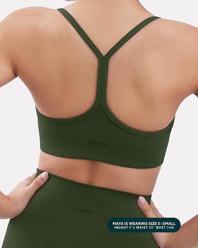 PAVOI ACTIVE Yoga Racerback Bras for Women - Buttery Soft Low Support Scoop Neck Y-Back Thin Strap Sports Bra - FlexFlow
