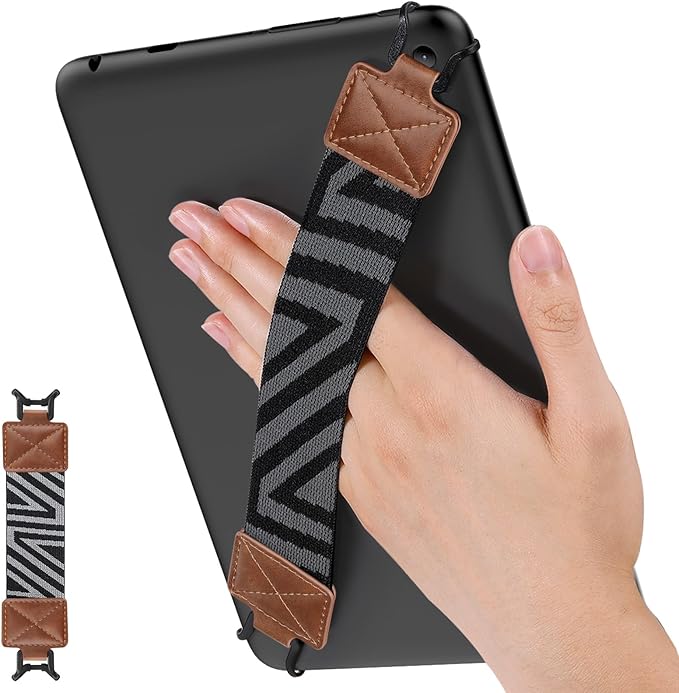 MoKo Security Hand-Strap for 9-11 Inch Tablet, iPad/iPad Pro/iPad Air/Kindle Fire HD/Samsung, High-Elasticity Versatile Hand Strap Lightweight Finger Grip Holder, Brown