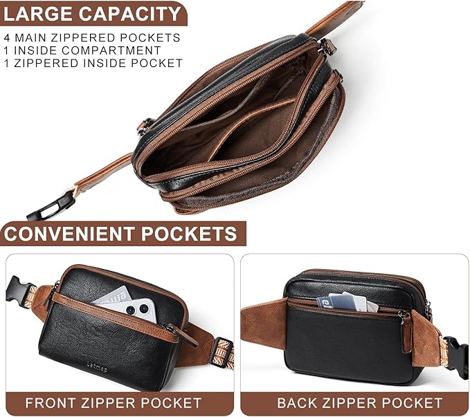 LATMAP 3L Fanny Packs Belt Bag for Women Small Everywhere Crossbody Bag Waist Packs Faux Leather Sling Chest Travel Purse