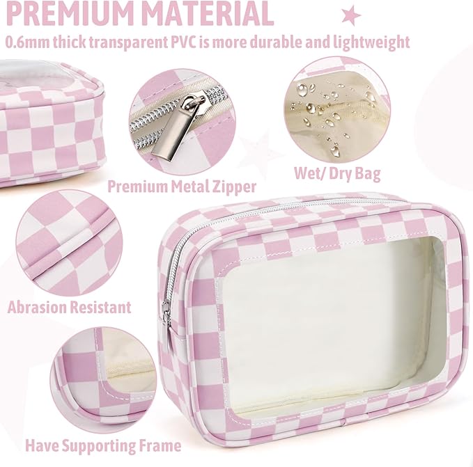 YOPCDJ 3PCS Clear Toiletry Bag,TSA Approved Travel Makeup Pouch with Zipper for Cosmetics and Toiletries, Diaper Bag Organizer Pouch Set,Women's Purse Organizer and Clear Car Bag