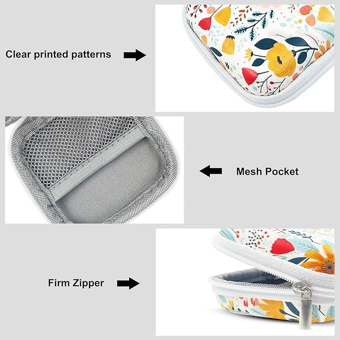 Earbud Case Headphone Organizer Ear Bud Case Portable EVA Carrying Box Storage Bag with Carabiner for AirPods Beats Bose Galaxy Buds 4/3/FE Data Cable Storage (Blooming Floral)