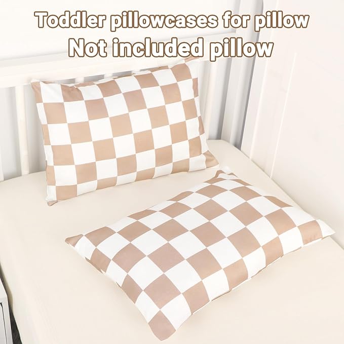 TANOFAR 2 Pack Toddler Pillowcase for 13x18 Pillow, Soft Stretchy Toddler Pillow Case with Envelope Closure, Bedding Small Pillow for Boys and Girls Aged 2-5 Years, Checkerboard Yellow