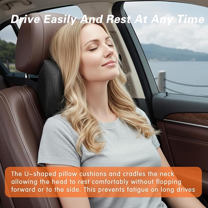 Super Comfy Car Headrest Pillow, Car Pillow for Neck Pain Relief with Adjustable Strap, 100% Memory Foam & Breathable Removable Cover, Ergonomic Design - Softness Travel Car Neck Pillow(Black, 1PC)