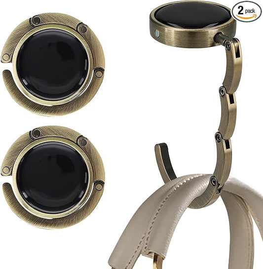 kwmobile Purse Hook for Table - Set of 2 Purse Holder - Folding Handbag Hanger - Portable Bag Holder - Bag Hooks for Desk - Table Hook Bronze
