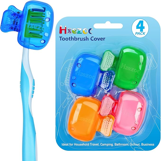 Hxezoc 4 Pack Travel Toothbrush Head Covers Toothbrush Protector Cap Brush Pod Case Protective Portable Plastic Clip for Household Travel, Bathroom, School, Camping, Business