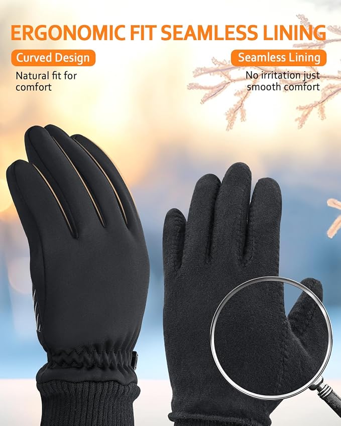 FEWTUR Winter Waterproof Gloves for Women and Men - Thermal Gloves with Touchscreen Fingers, Warm Gloves for Running, Bike and Hiking Cold Weather