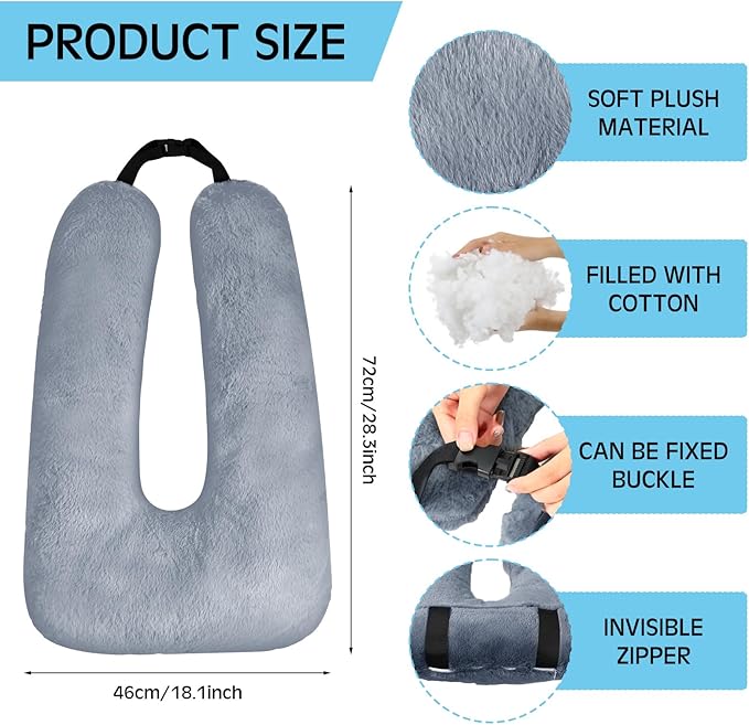 Barydat 2 Pcs Car Travel Pillow for the Back Seat 28 x 18 in Sleeping Reading Pillows for Long Distance Travel Car Cushion for Kids Adults Head and Body Support U Shaped Pad for Travel(Gray, Blue)