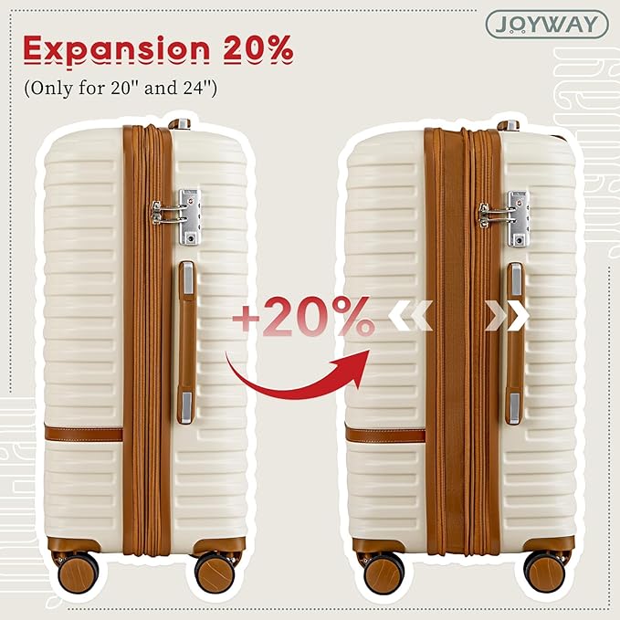 Joyway Expandable Carry on Luggage Sets Airline Approved Luggage Sets 3 Piece,Suitcases with Wheels, Lightweight ABS Hard Shell 20 Inch Suitcase with TSA Lock Spinner Wheels (Carry on luggage，White)