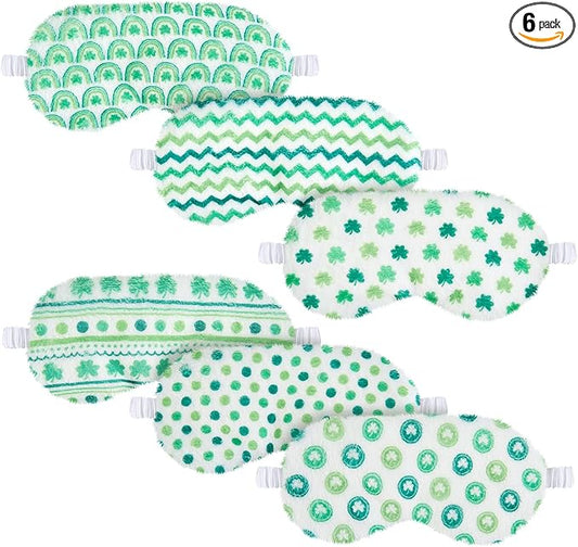 Cuffbow 6 Pack Plush Sleep Mask Set, Cute Plush Eye Masks for Sleeping, Soft Comfortable Travel Nap Blindfold, Sleepover Party Favors for Women(Four Leaf Clover,Green)