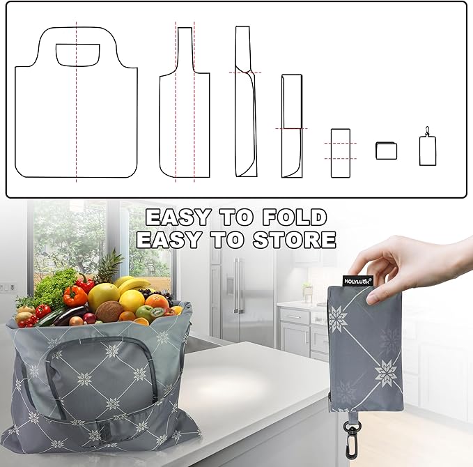 HOLYLUCK Reusable Grocery Bags,Heavy Duty Foldable Shopping Tote Bag (Standard, Grey square)