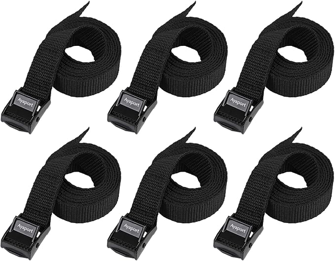 Ayaport Lashing Strap Tie Down Straps with Adjustable Cam Buckle Nylon Cinch Strap for Packing Cargo, Bike, Luggage Black 6 Pcs (Black, 0.75'' x 6')