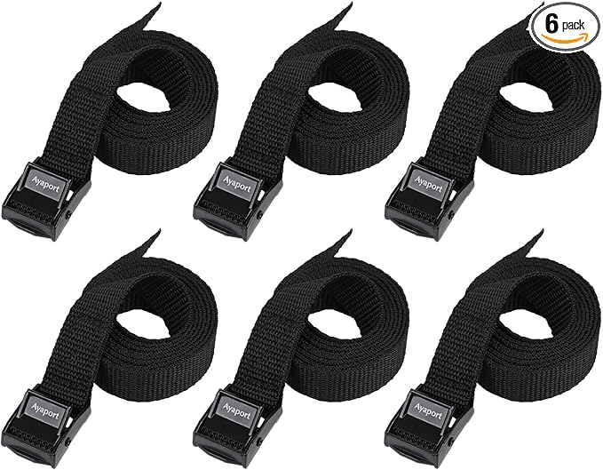 Ayaport Lashing Strap Tie Down Straps with Adjustable Cam Buckle Nylon Cinch Strap for Packing Cargo, Bike, Luggage Black 6 Pcs (Black, 0.75'' x 48”)