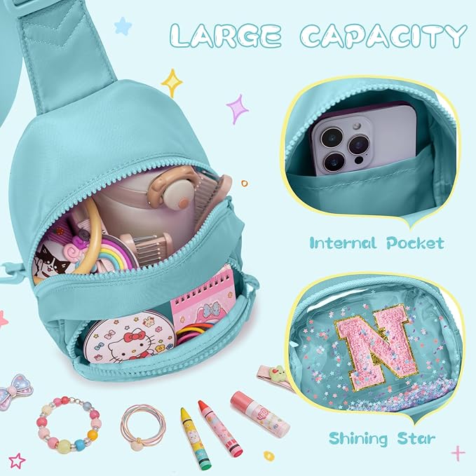Viverte Birthday Gifts for Girls Small Clear Initial Sling Bag Crossbody Bag Purse Fanny Packs Personalized Monogrammed Gifts for Girls for Travel (Icing Blue-N)