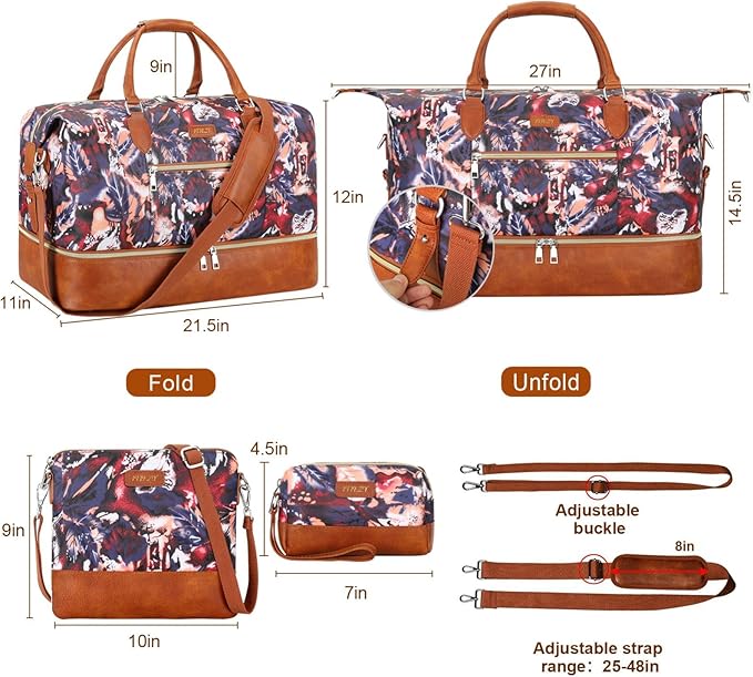 ITIEZY Weekender Overnight Bag for Women - Large Travel Duffel Bag with Shoe Compartment, Gym Duffel Bag Hospital Bag Carry On Tote Bags for Airplanes with Crossbody Bag Toiletry Bag 3Pcs Set