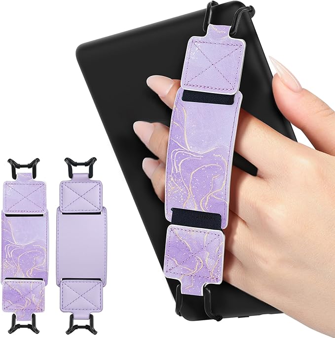 MoKo 2 Pack Security Hand Strap for 6-8" eReaders Fire Tablet-Kindle/Kobo/Voyaga/Lenovo/Sony E-Book Tablet,High-Elasticity Versatile Hand Strap Lightweight Finger Grip Holder,Taro Purple+Lavender Trim