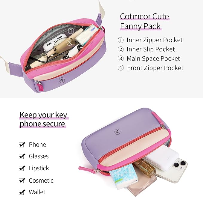 Fanny Pack Birthday Graduation Gifts for 7 8 9 10 11 12 13 Year Old Teen Girls Her Kids, Preppy Cute Trendy Stuff Colorblock Crossbody Bag Adjustable Belt Bags for Travel Essentials