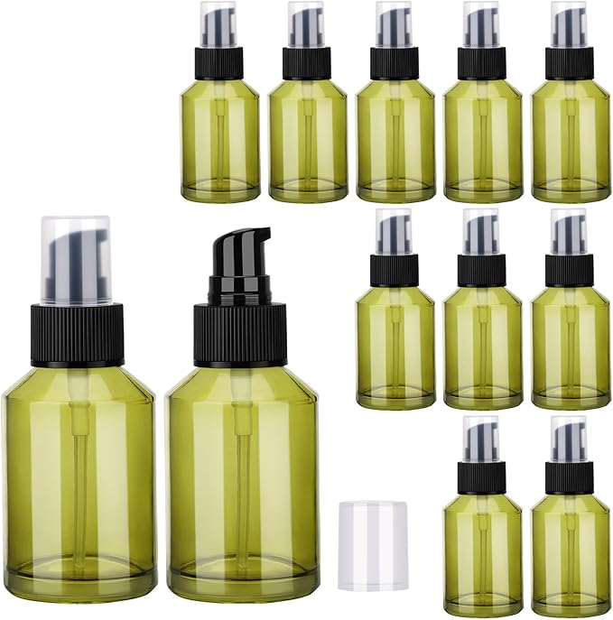 Segbeauty 12pcs 2oz Glass Travel Lotion Container Refillable, Small Travel Containers for Creams, 60ml Mini Empty Lotion Bottles with Pump Dispenser, Cosmetic Skincare Containers Sample Cream Bottle
