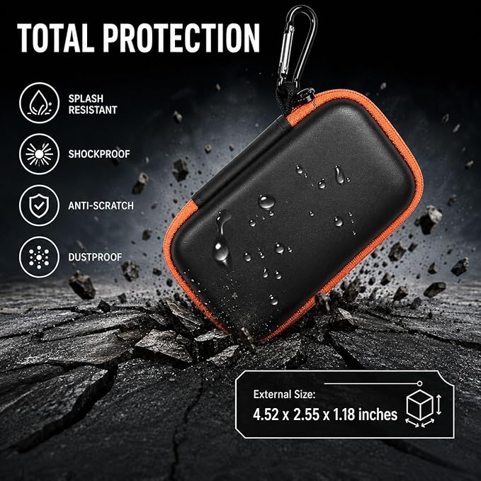 PAIYULE SSD Case for SanDisk Extreme Portable SSD Old & New Model and Extreme PRO,Hard Shell Protective Storage Bag, Fits 1TB 2TB 4TB 8TB External Solid State Drive for Travel (Orange SD Card Pocket)