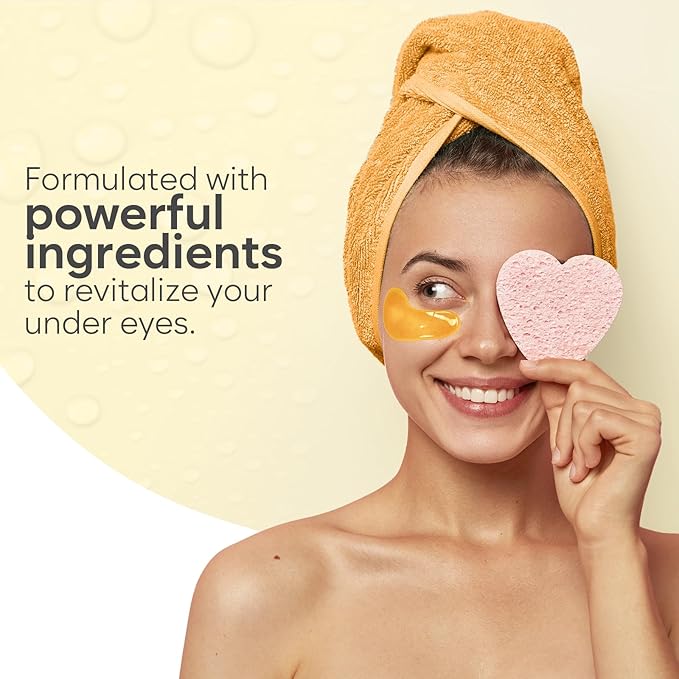 AURAE 24K Gold Under Eye Patches (30 Pairs) - Eye Mask for Dark Circles, Puffiness & Wrinkles - Hydrating Treatment for a Revitalized Look