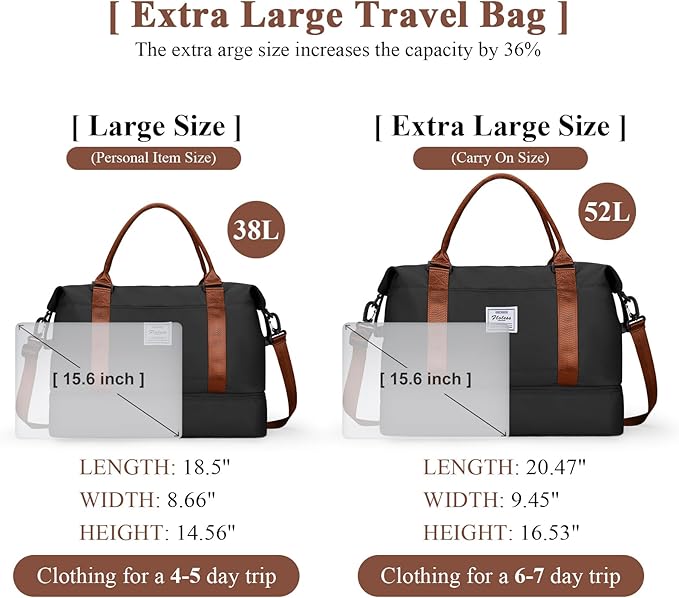 Travel Duffel Bag with Shoes Compartment, Overnight Weekender Bags for Women,Carry on Personal Item Bag，Extra Large