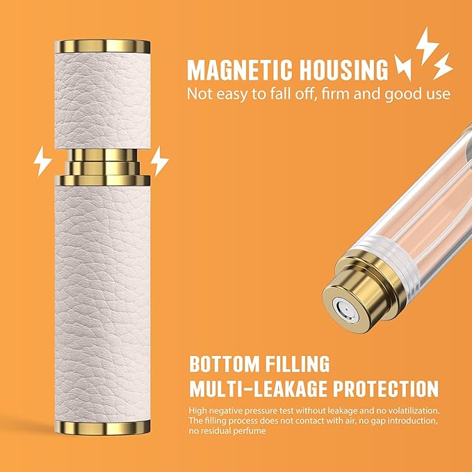 5ml Travel Perfume Atomizer Refillable, Mini Portable Genuine Leather Cologne Sprayer, Pocket Size Empty Fragrance Spray Bottle - Gift for Women Men (White)