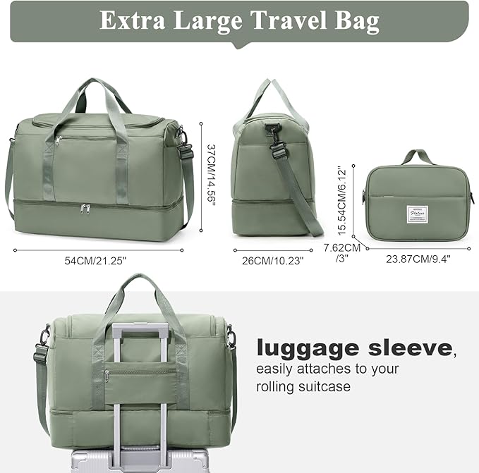 Extra Large Travel Duffle Bag with Shoe Compartment & Toiletry Bag, XL Weekender Bags for Women, Carry On Overnight Bags for Gym Sports, Water-Resistant Hospital Bag for Labor and Delivery